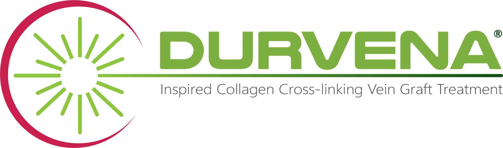 A green and red logo for durvena with a sun in the middle