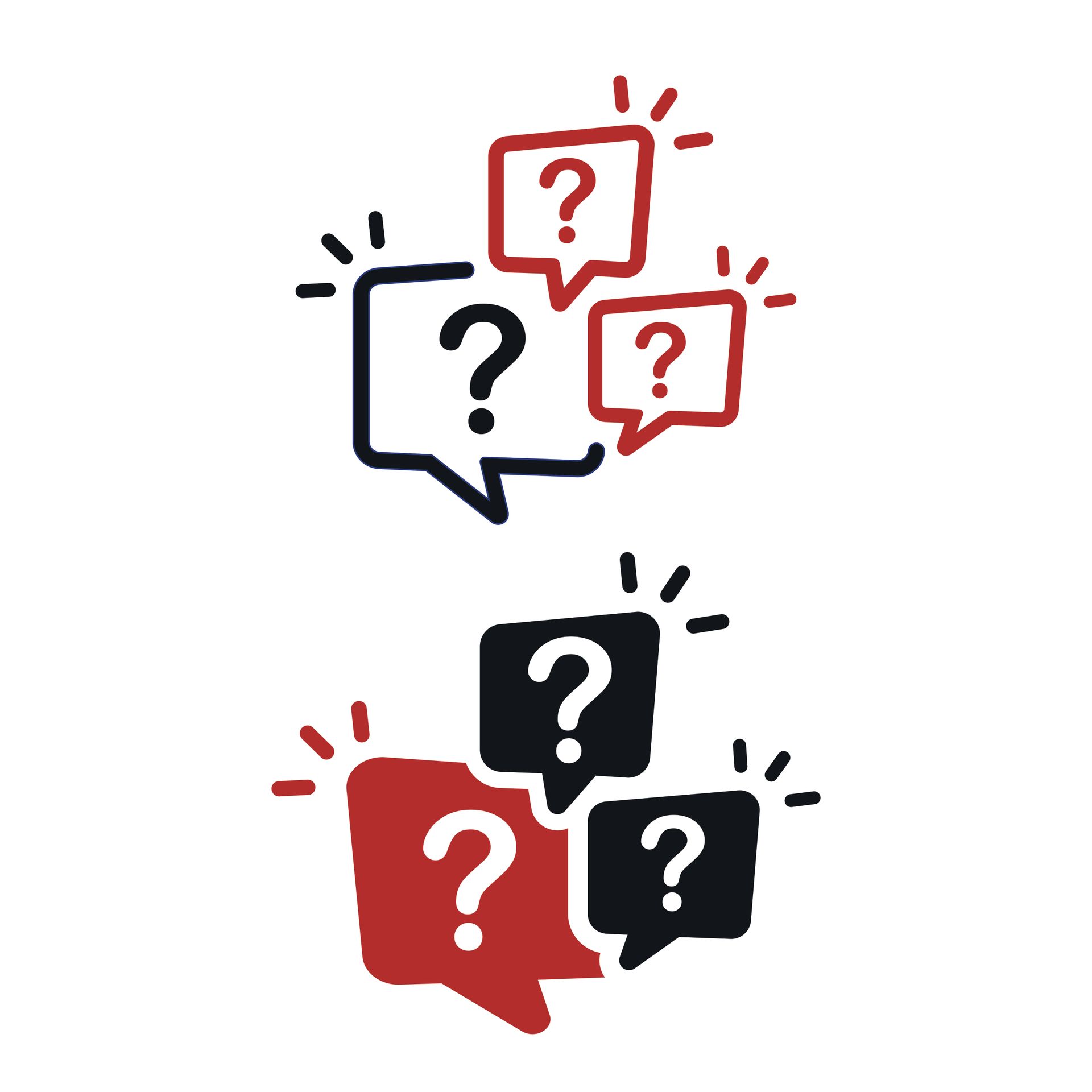 A set of speech bubbles with question marks on them. A set of speech bubbles with question marks on them.
