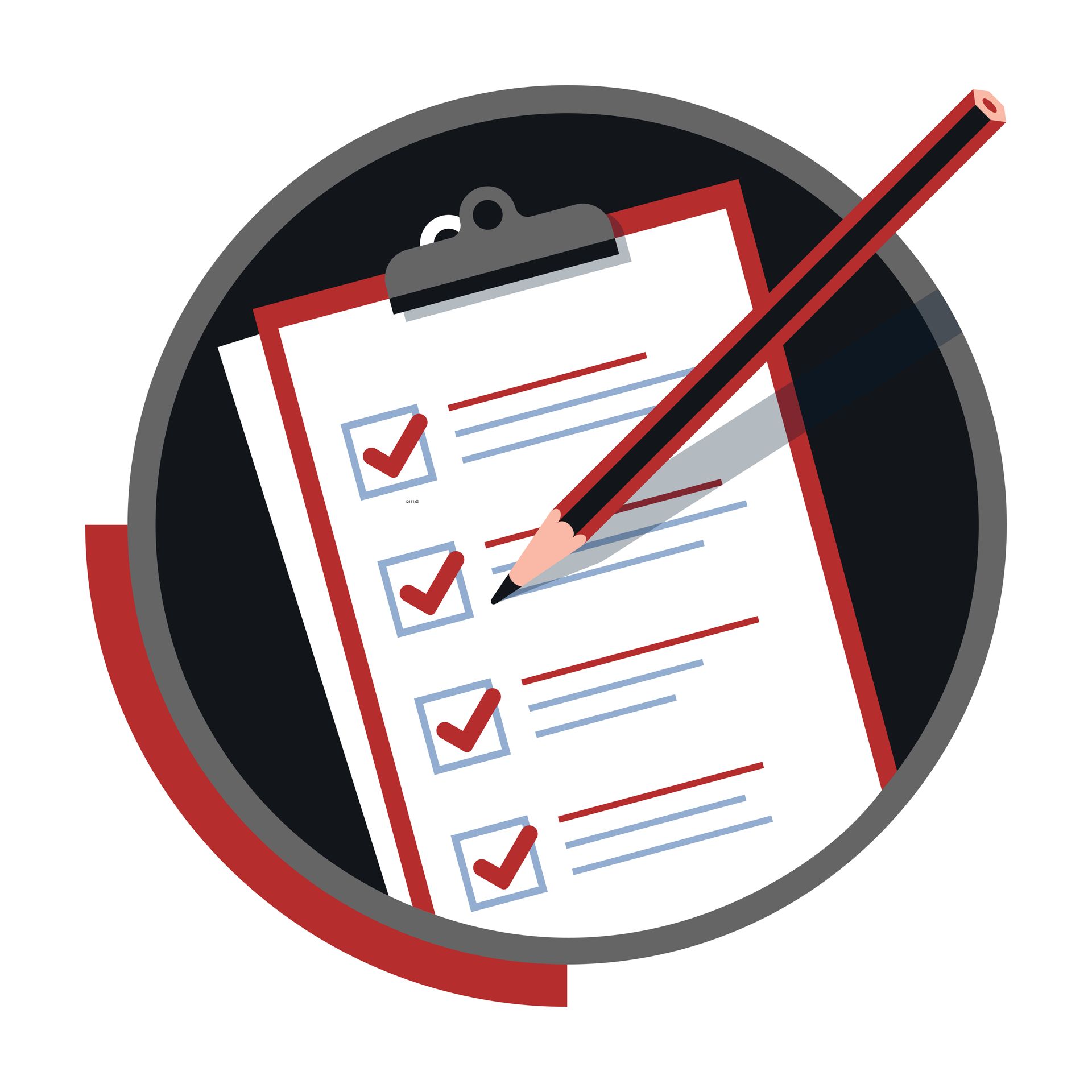 A clipboard with a checklist and a pencil on it. A clipboard with a checklist and a pencil on it.