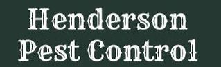 The logo for henderson pest control is white on a black background.