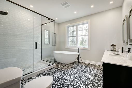 Bathroom with glass blocks divider - Mendon, MA | American Bath Works
