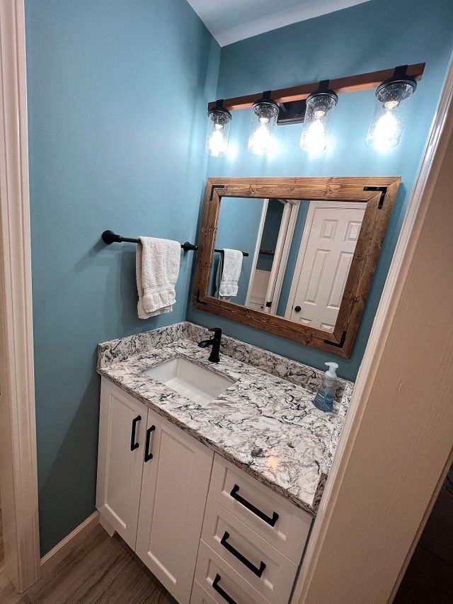 Sink part of blue bathroom - Mendon, MA | American Bath Works