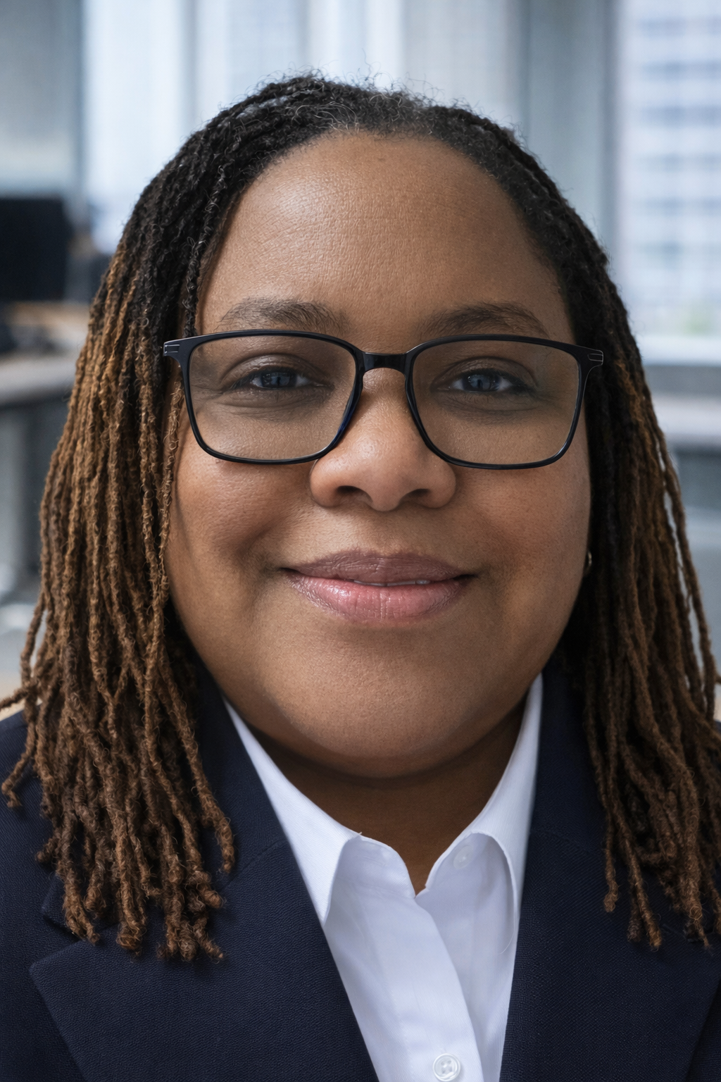 Man in a blue shirt standing outdoors, smiling. Background features greenery, fence.