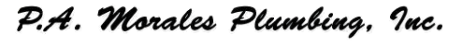 Black cursive logo reading “P.A. Morales Plumbing, Inc.”