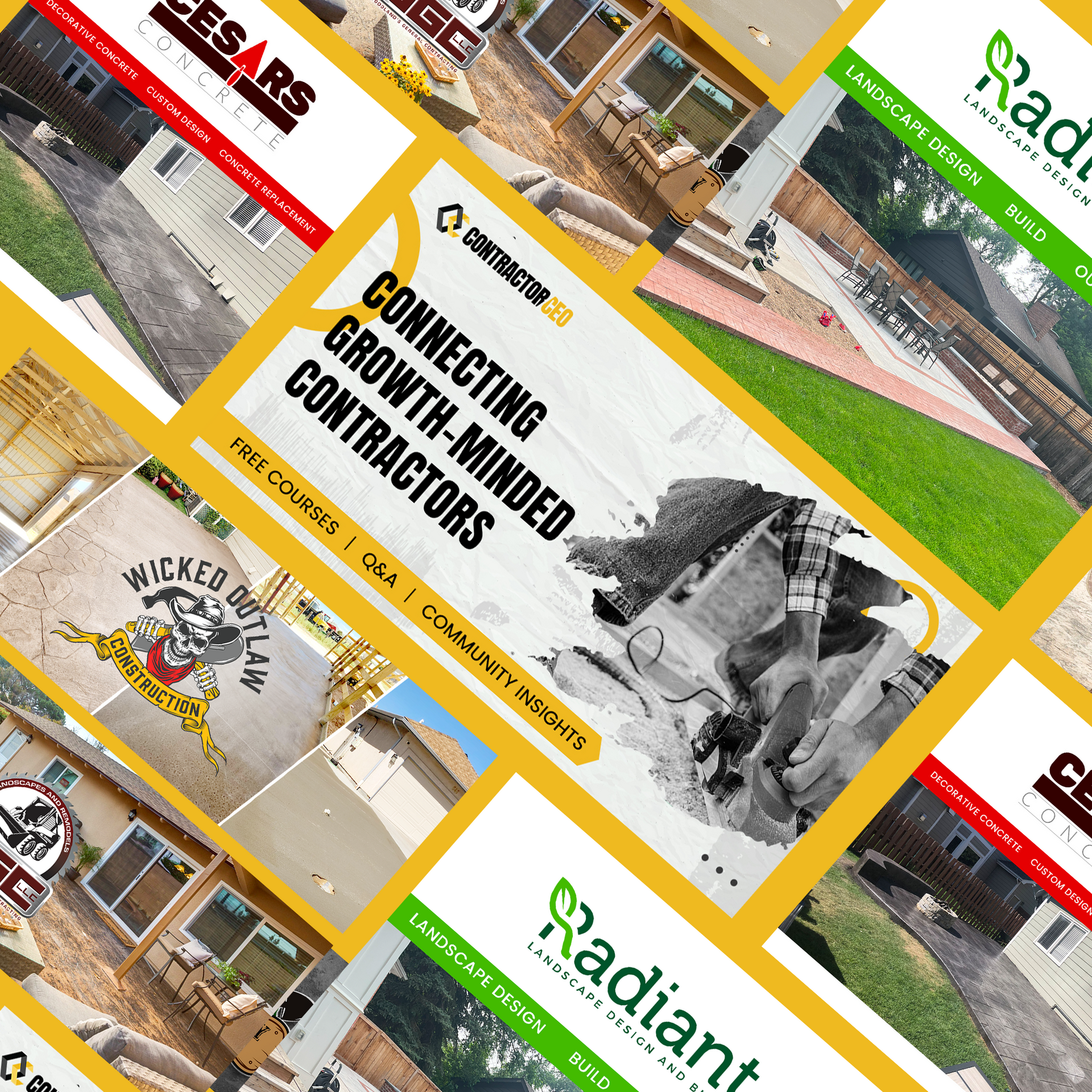 A collage of advertisements for a company called radiant