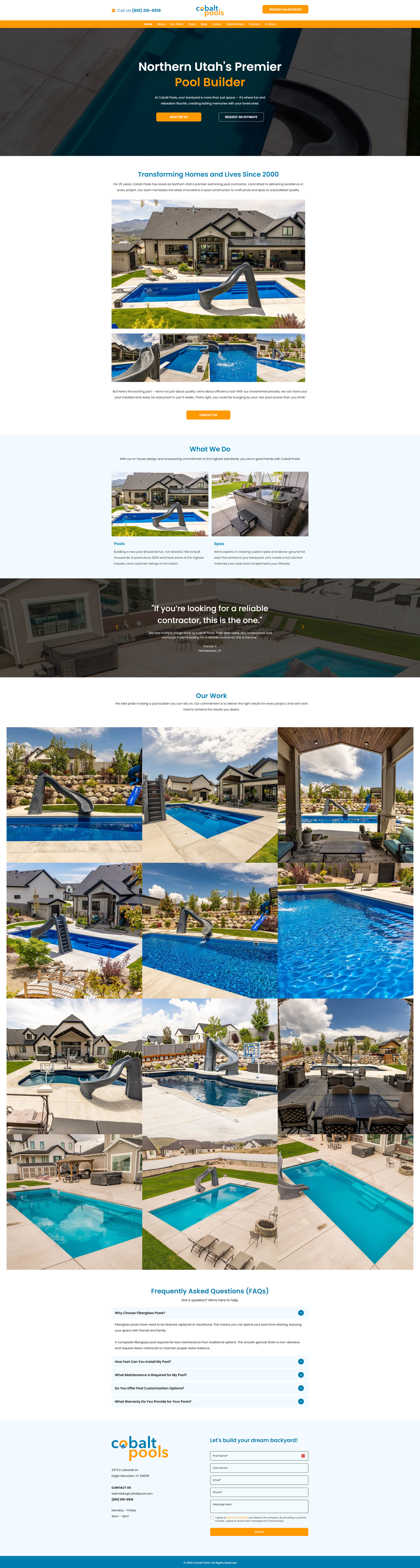 A collage of photos of a swimming pool on a website.