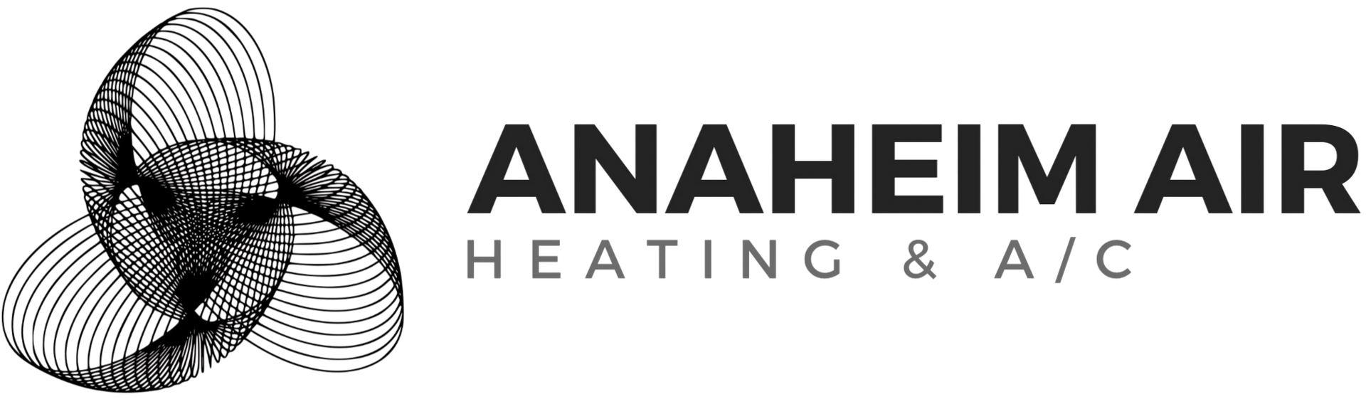 Logo for Anaheim Air, a heating and AC service. Features overlapping spheres with lines, and text.