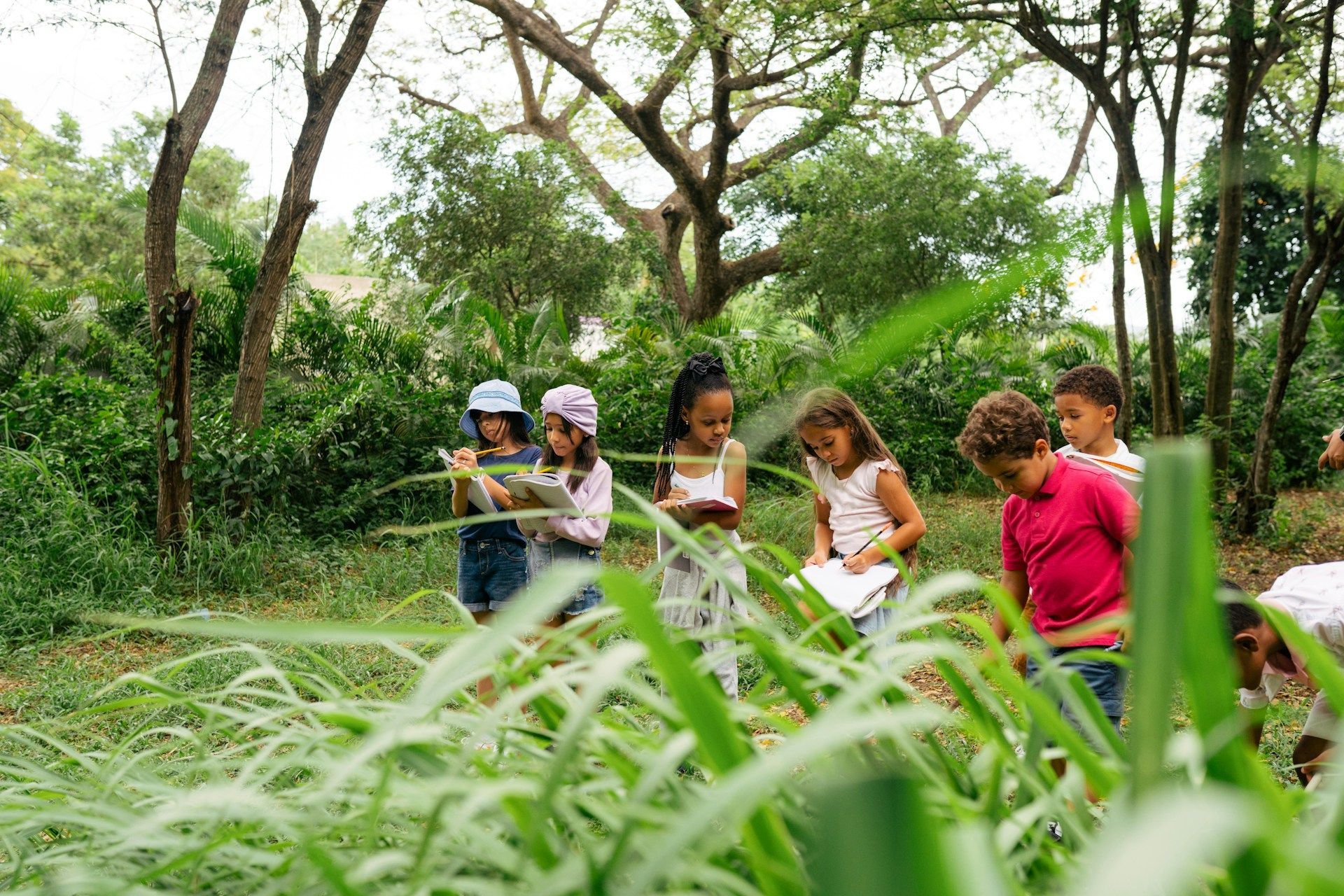 children exploring nature