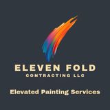 Logo for Eleven Fold Contracting LLC, featuring a colorful paint stroke and tagline, "Elevated Painting Services."