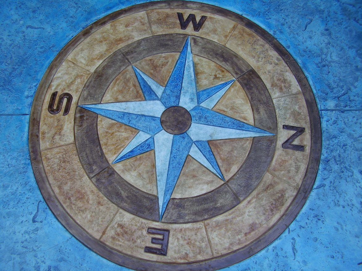 A compass with the letters n e and w on it