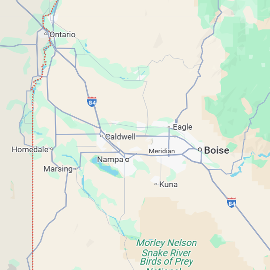 Detailed service area map showcasing Turn Right Services' general contracting coverage in Treasure Valley