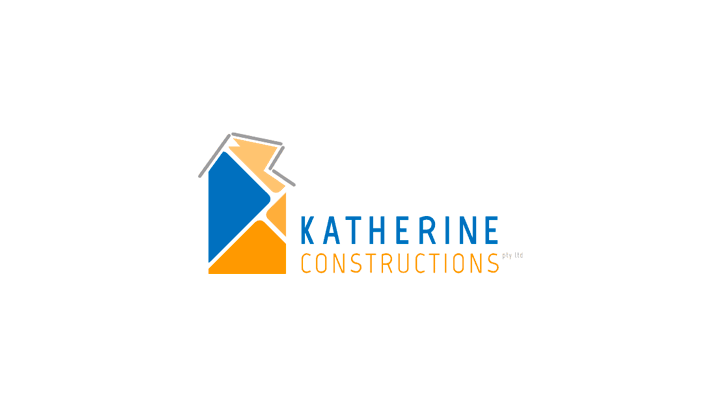 Katherine Constructions logo with blue, orange, and gold geometric icon on a white background