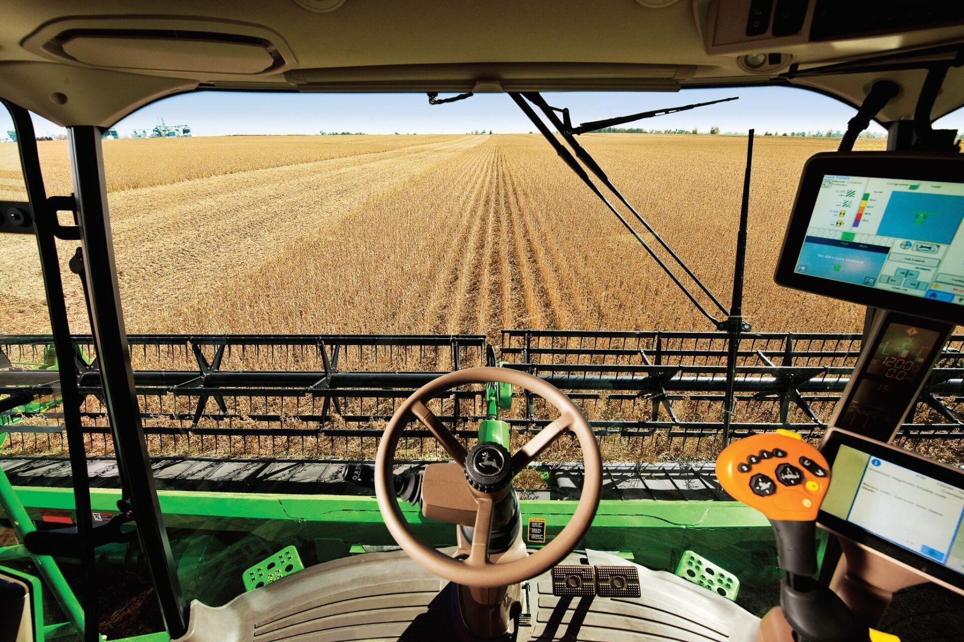 View of header from John Deere Combine Cab
