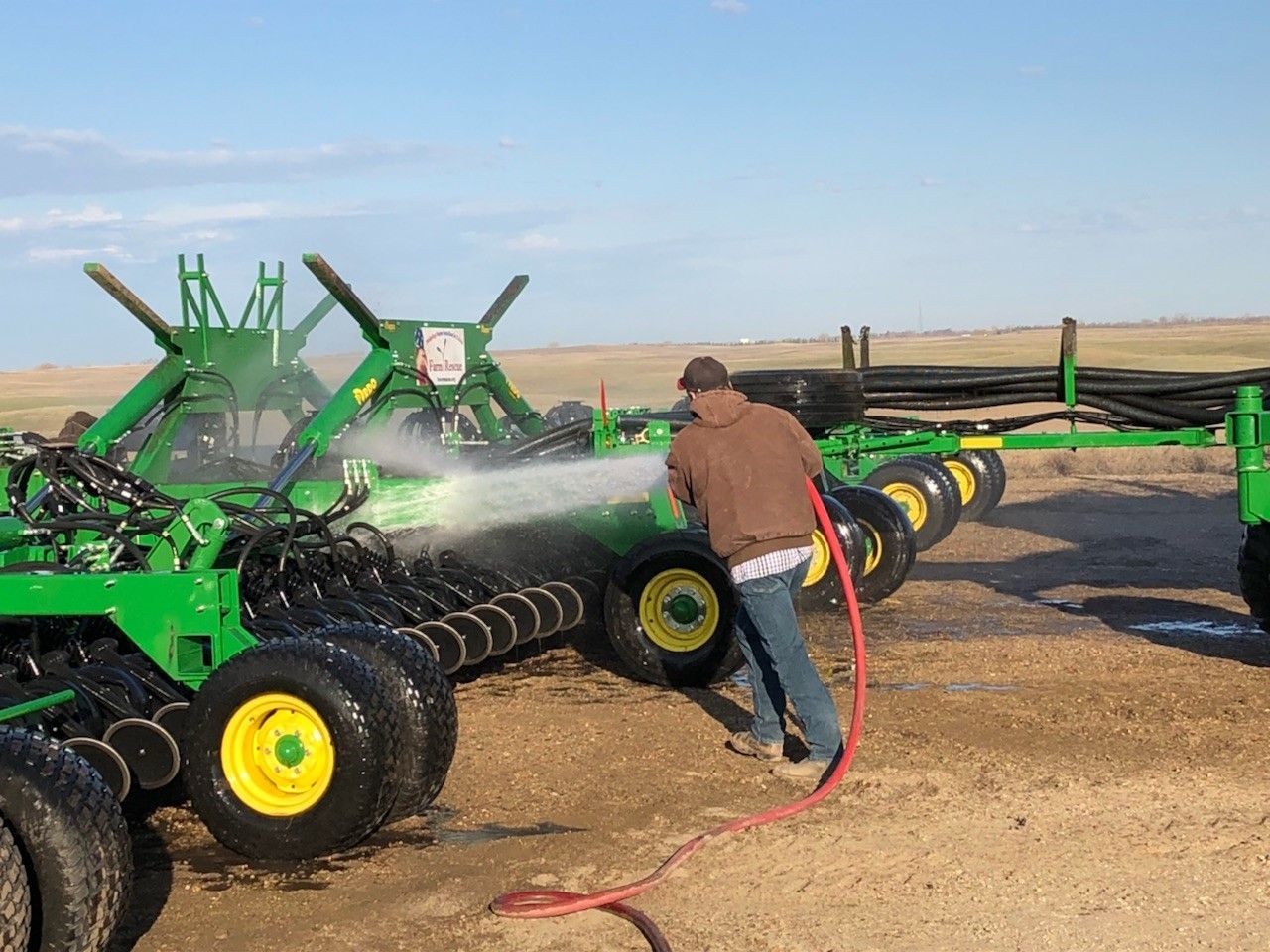 The Ryder Fire Department came out to wash the equipment before moving on to the next farm.