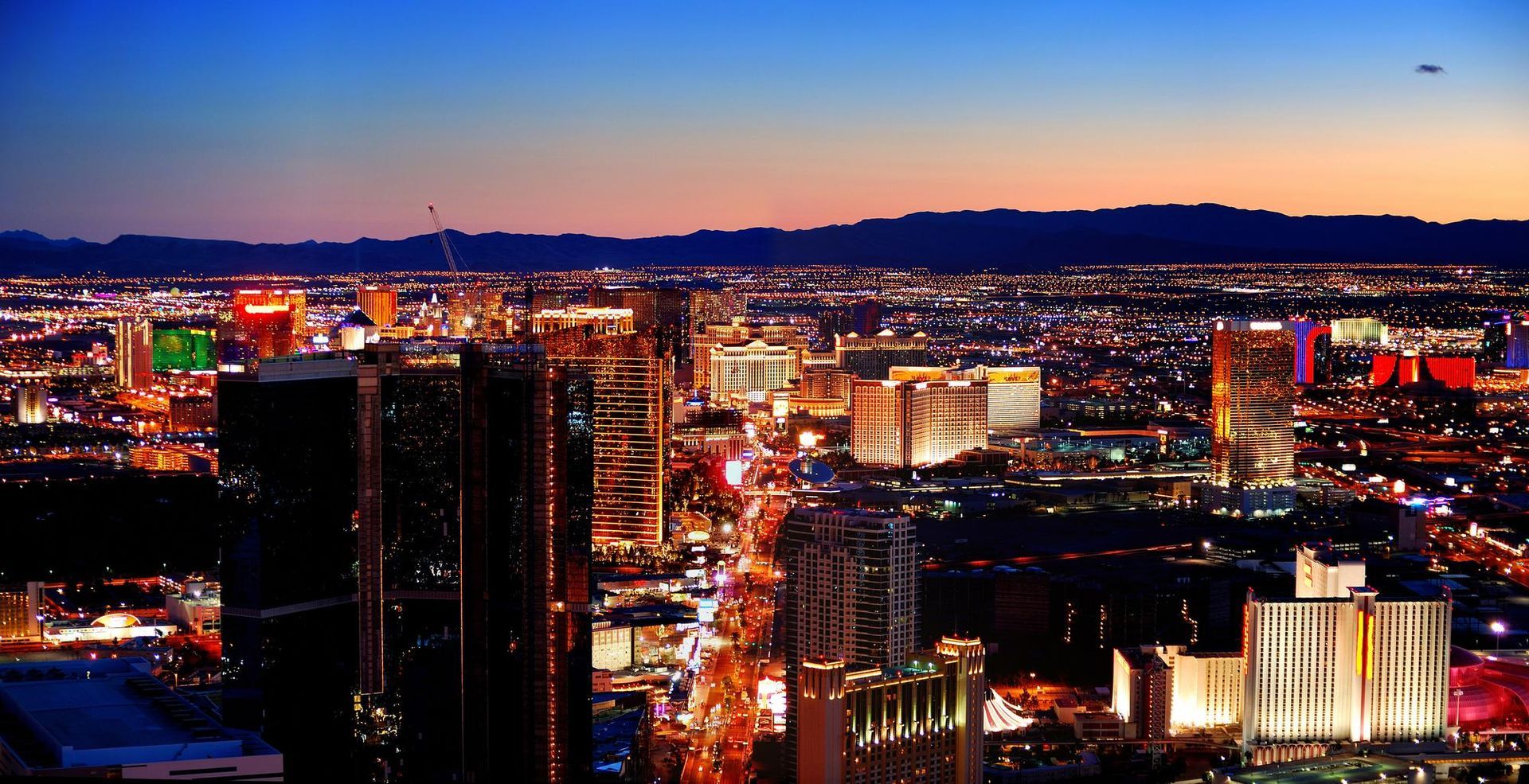 An aerial view of the city of las vegas at night