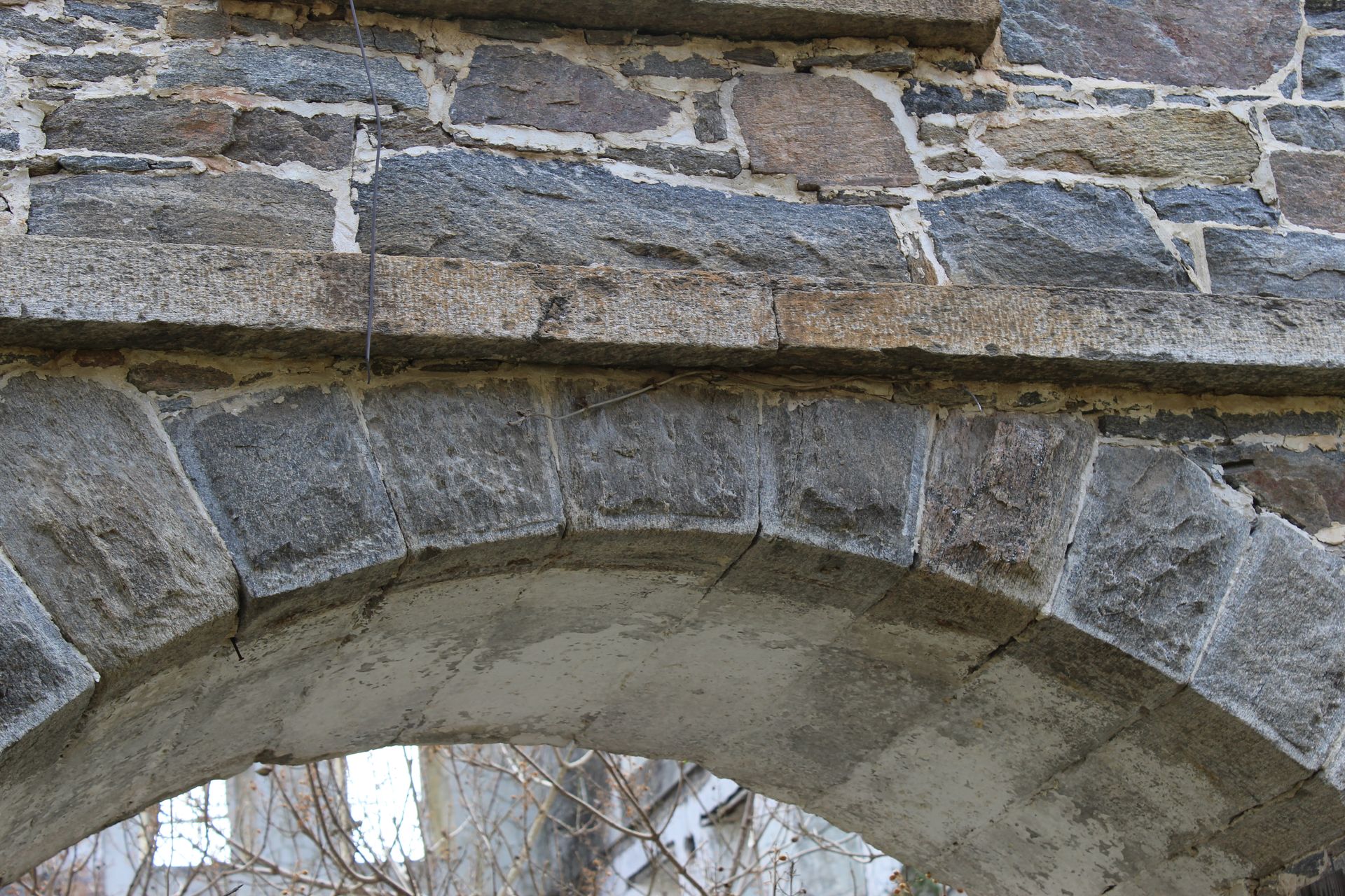 The stonework on the Tallassee Mill site is seen up close