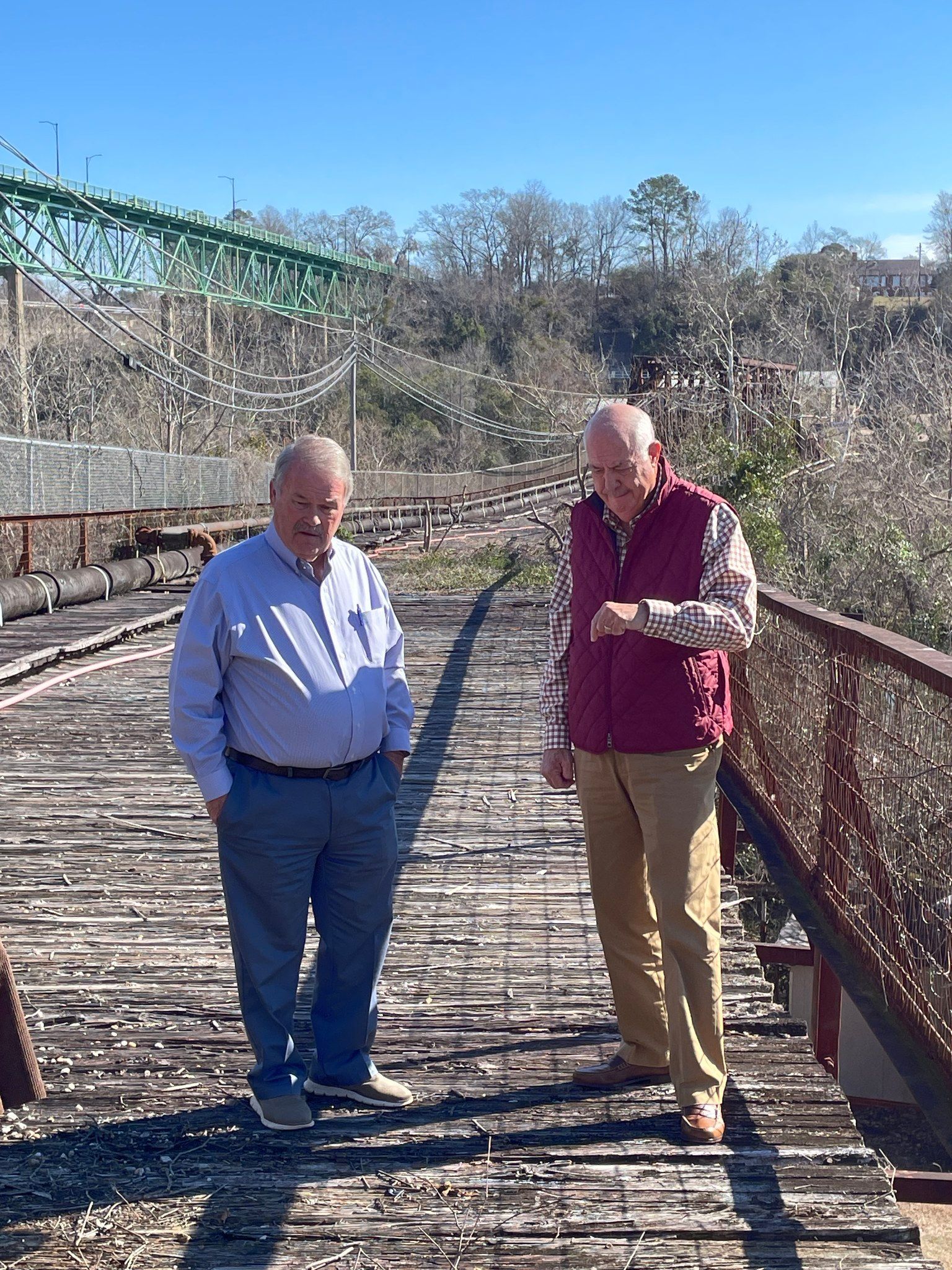 ADECA Director Boswell instructs Mayor Wiginton on grant opportunities for a Tallassee pedestrian bridge.