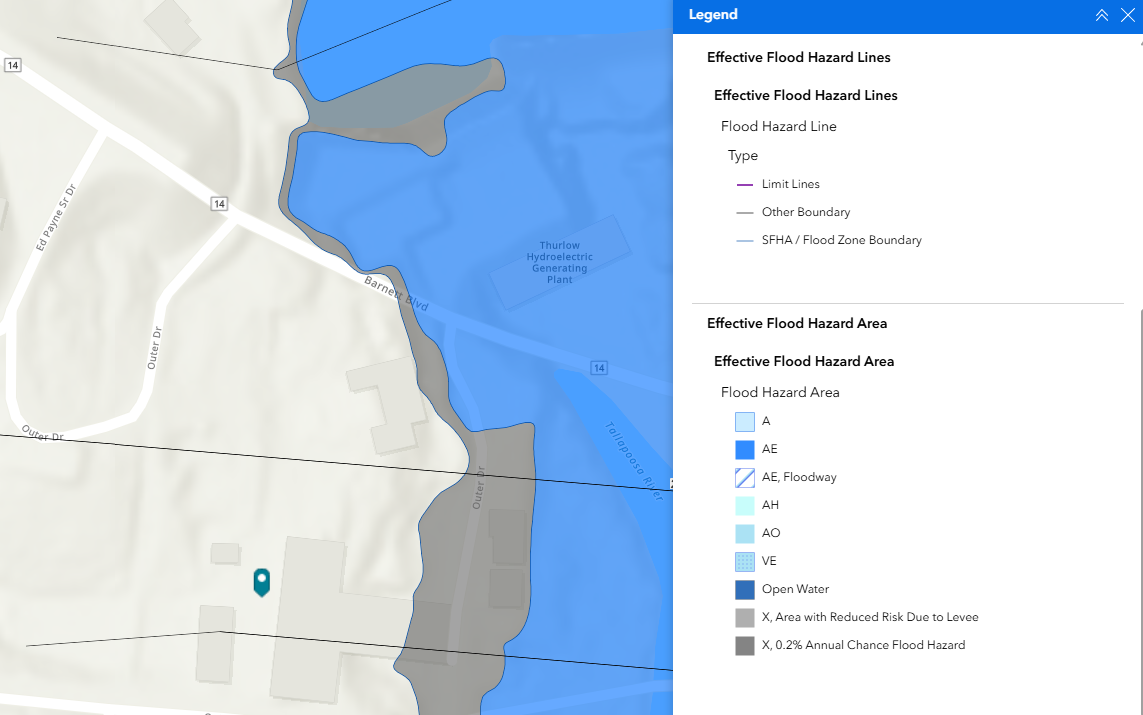 An ADECA flood map shows little to no risk to the mill site.
