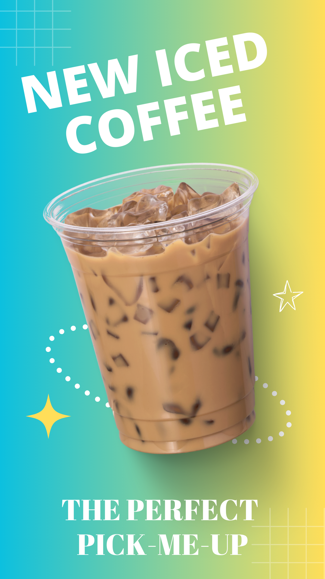 Café helado en un vaso de plástico transparente con las palabras 