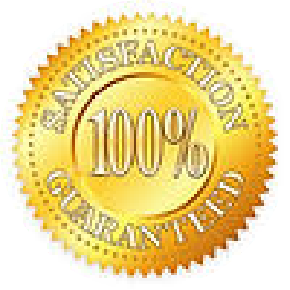 A gold satisfaction guaranteed seal on a white background.