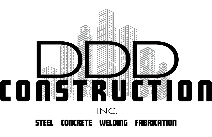 DDD Construction logo with cityscape and text.
