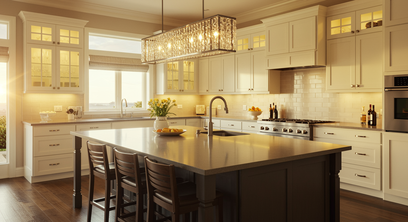 Modern bathroom with dual sinks, large mirror, vanity area, and neutral color scheme.
