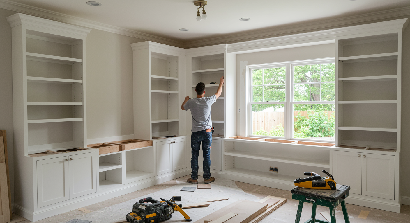 Bedroom with bed, nightstands, windows, and light-colored walls and carpet.