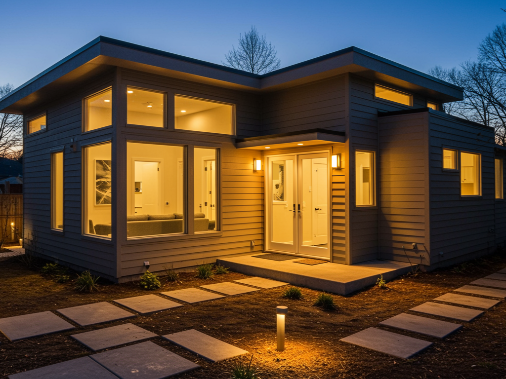 Bedroom with a tufted gray headboard, white bedding, teal throw pillows, and two teal ottomans.