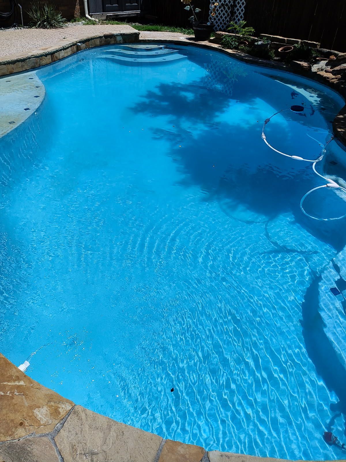 A picture of a swimming pool after being remodeled.