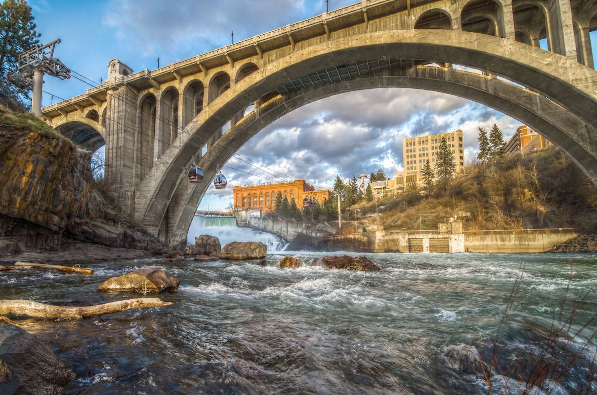 Bridge and Waterfall in Spokane, WA