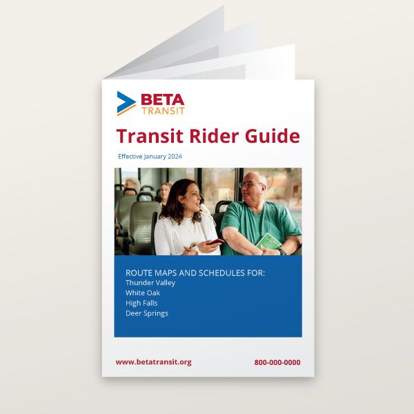 A transit rider guide booklet sample image for a template.