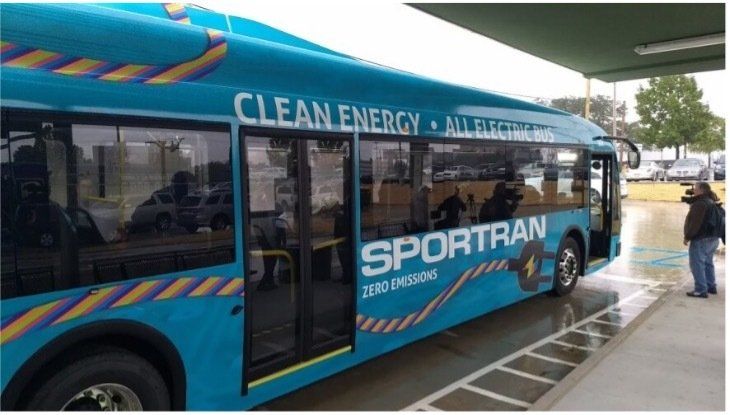 Person getting ready to board Sportran clean energy bus