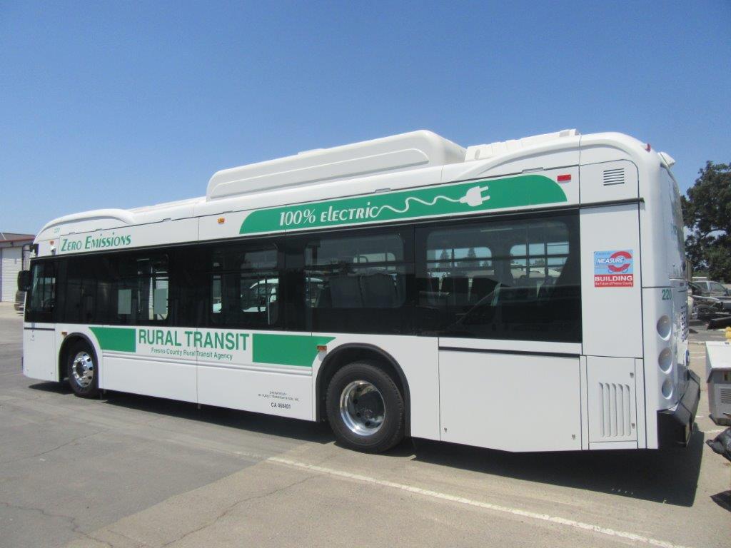Photo of a 100% electric FCRTA bus parked
