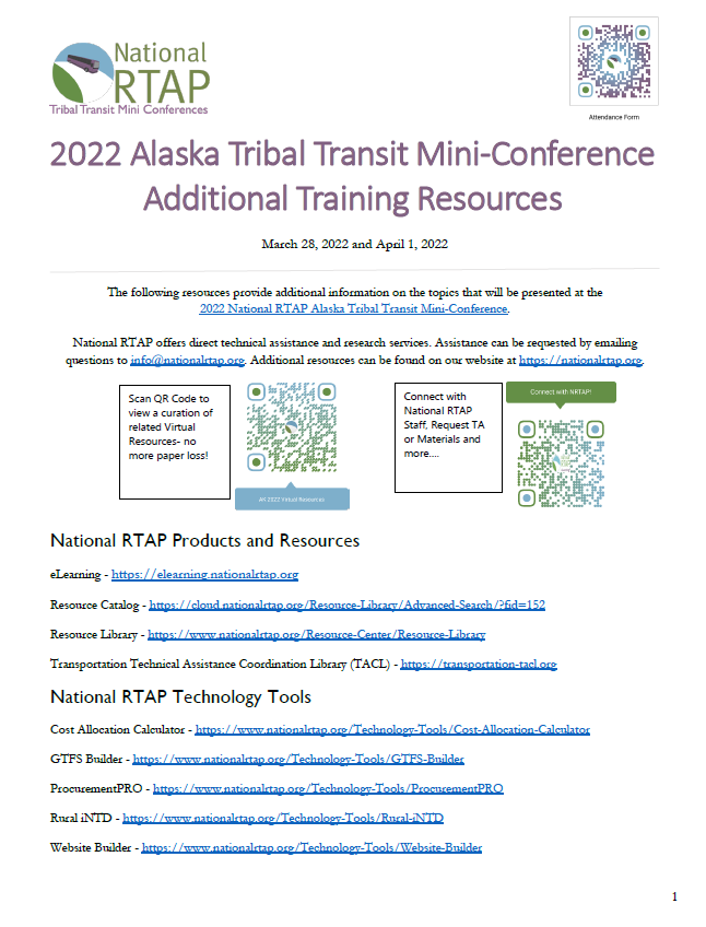 2022 National RTAP Alaska Tribal Transit Mini Conference and ATTWG 18th