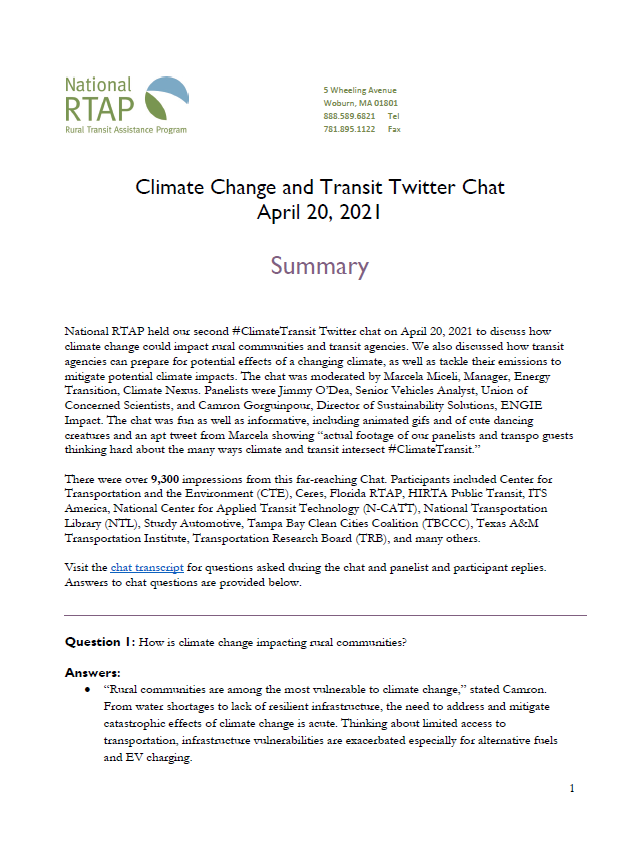 Summary of the Climate Change and Transit Twitter Chat on April 20, 2021.