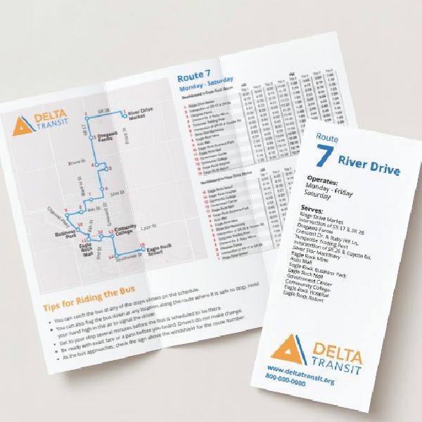 A brochure for delta transit shows routes 7 and 7 river drive.