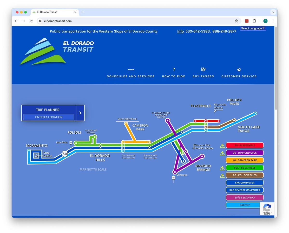 Browser window with El Dorado Transit website displaying.