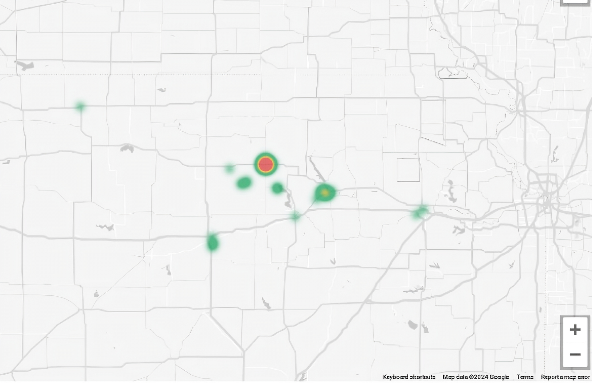 Figure 2: Clay County Heat Map of Drop Off Locations Showing Regional Medical Center as a Primary Destination