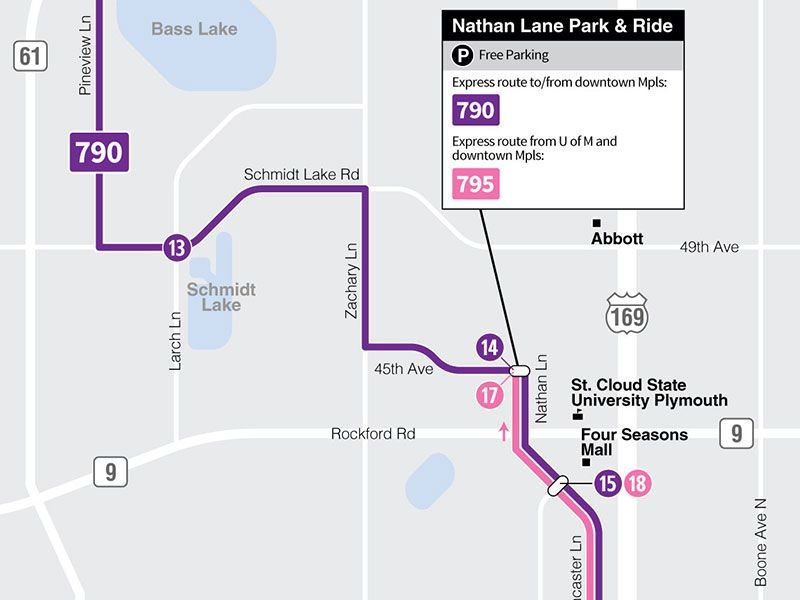 Map display of Nathan Lane Park & Ride.