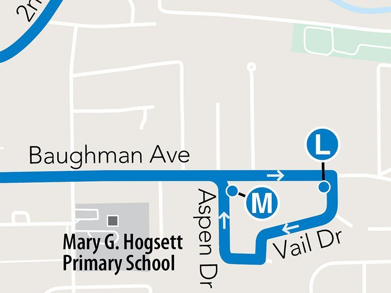 Map display showing different bus stops.