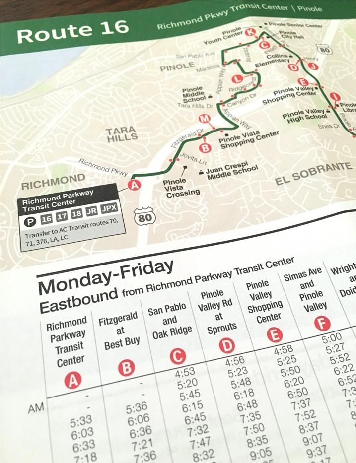 Route 16 map and timetable.