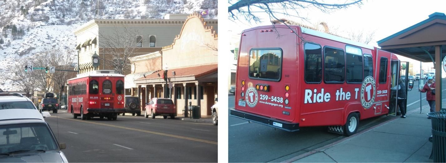 A red bus with the word ride on the side.