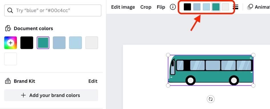 Image showing how to change colors of an item in Canva.