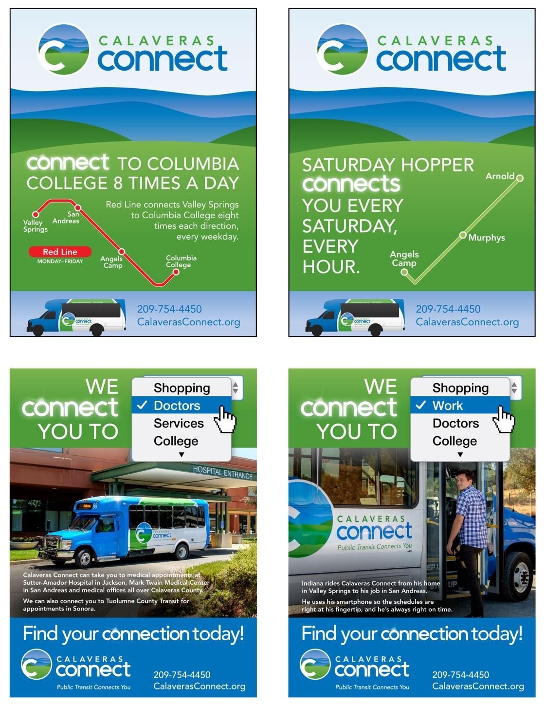 A man is getting off a bus in a Calaveras Connect advertisement.