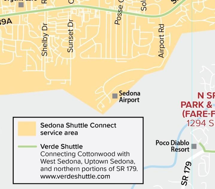 Sedona shuttle connect demand-response map.