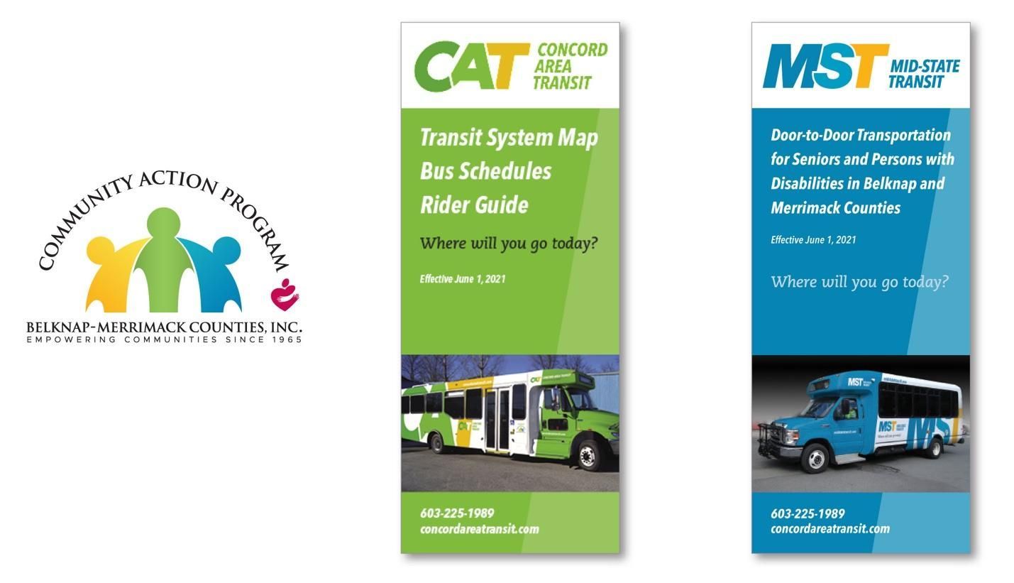 Three brochures for cat and mst are displayed on a white background.