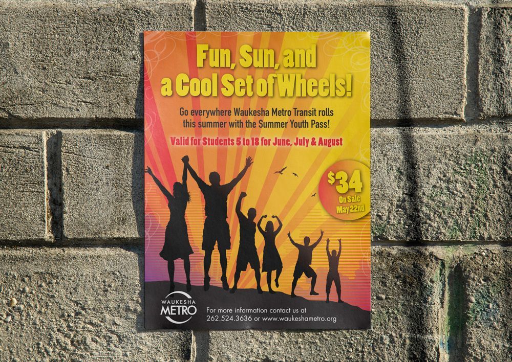 A poster that says fun sun and a cool set of wheels.