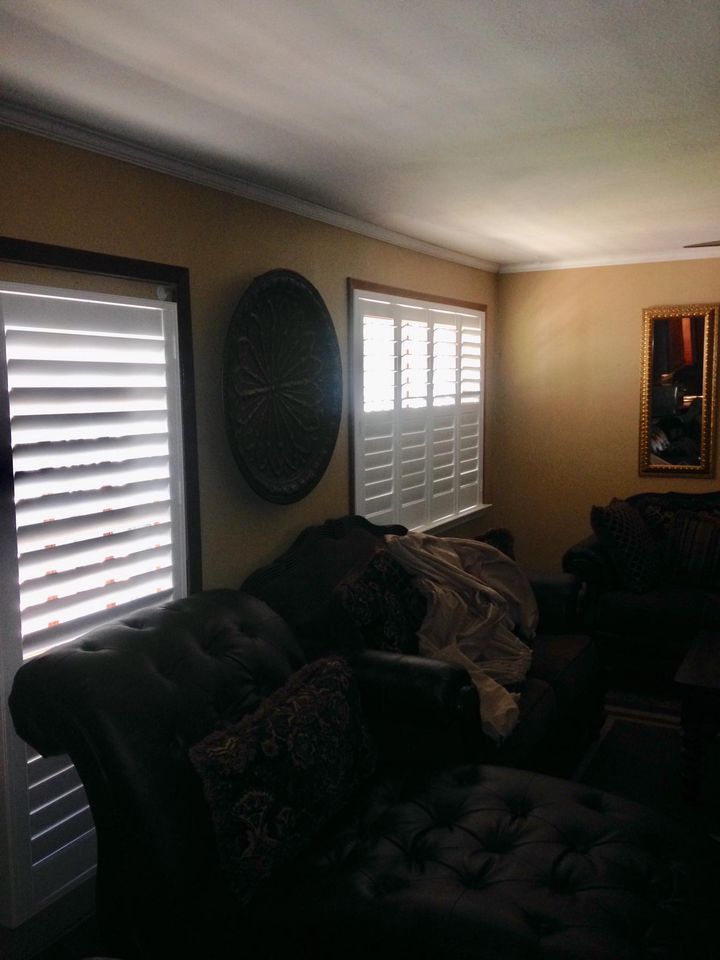 White Shutters and Couch — Denham Springs, LA — Blinds By Tones & Textures