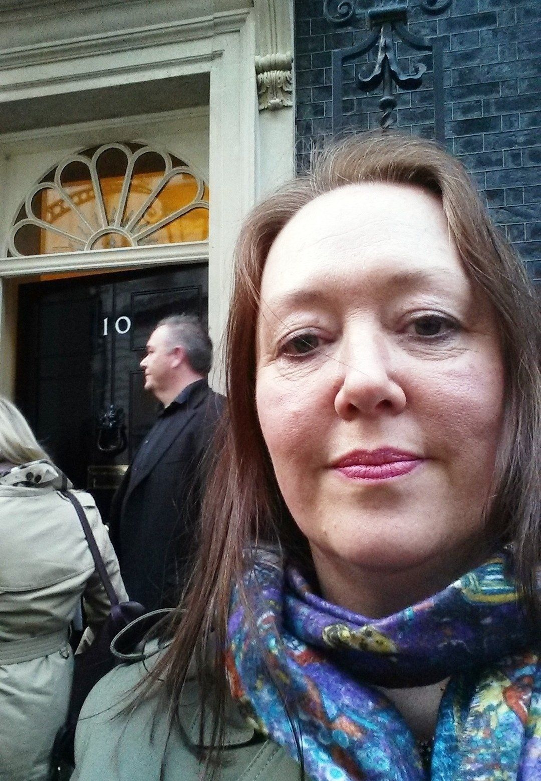 Margaret Manchester outside 10 Downing Street after being selected for the Small Biz 100 initiative in 2017.