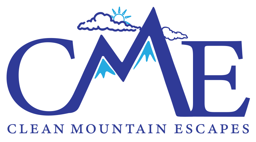 A blue logo for cme clean mountain escapes